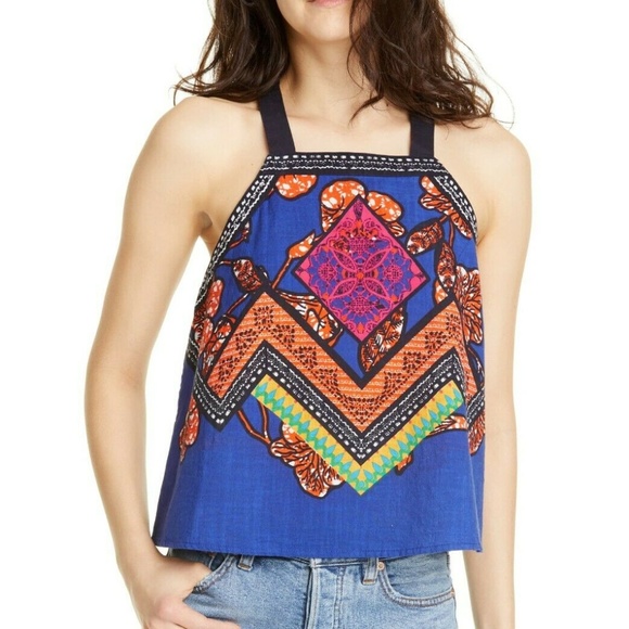 Free People Tops - Free People Cool Cabana Embroidered Top Blue New M